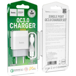 Зарядний пристрій HOCO C72Q Glorious USB QC3.0 + cable USB to USB-C 18W White (6931474732552)