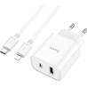 Зарядний пристрій HOCO C80A Plus Rapido 1xUSB-C PD20W + 1xUSB QC3.0 + cable USB-C to Lightning White (6931474779892)