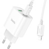 Зарядний пристрій HOCO C80A Plus Rapido 1xUSB-C PD20W + 1xUSB QC3.0 + cable USB-C to Lightning White (6931474779892)
