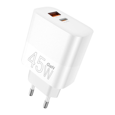 Зарядний пристрій WUW C209 1xUSB-C PD45W + 1xUSB QC3.0 18W White (WUW-C209)