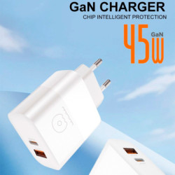 Зарядний пристрій WUW C209 1xUSB-C PD45W + 1xUSB QC3.0 18W White (WUW-C209)