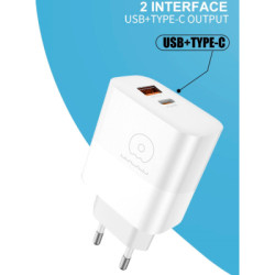 Зарядний пристрій WUW C209 1xUSB-C PD45W + 1xUSB QC3.0 18W White (WUW-C209)
