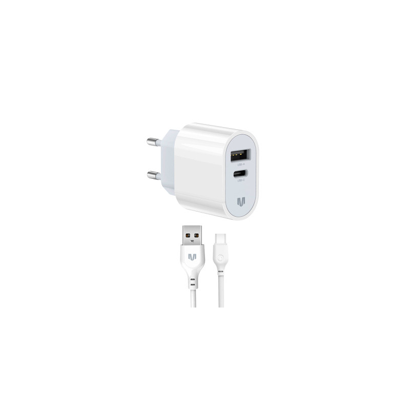 Зарядний пристрій MadeInFuture MFS12 12W 1xUSB-A + 1xUSB-C + cable USB-A to USB-C White (MIF82822)
