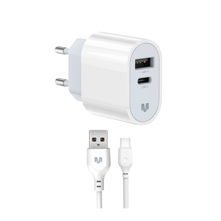 Зарядний пристрій MadeInFuture MFS12 12W 1xUSB-A + 1xUSB-C + cable USB-A to USB-C White (MIF82822)