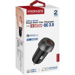Зарядний пристрій Promate drivegear-pd33 USB-C PD33W + USB-A QC3.0 Black (drivegear-pd33)