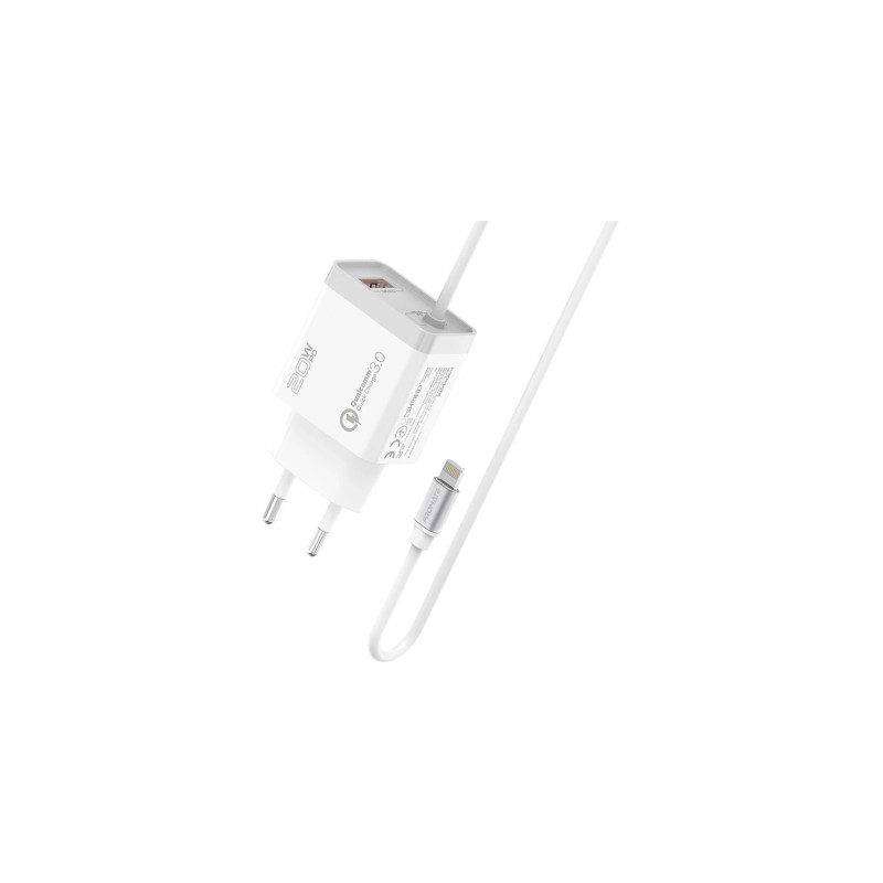 Зарядний пристрій Promate 20W PD Lightning + USB QC3.0 (icharge-pdqc3.white)