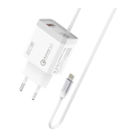 Зарядний пристрій Promate 20W PD Lightning + USB QC3.0 (icharge-pdqc3.white)