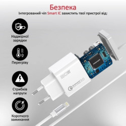 Зарядний пристрій Promate 20W PD Lightning + USB QC3.0 (icharge-pdqc3.white)
