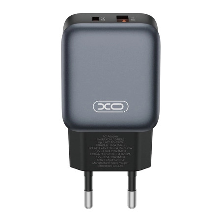 Зарядний пристрій XO L154 USB-C PD20W + USB-A QC3.0 Black (L154.black)