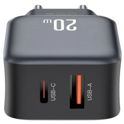 Зарядний пристрій XO L154 USB-C PD20W + USB-A QC3.0 Black (L154.black)