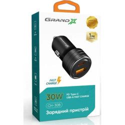 Зарядний пристрій Grand-X CH-30B 30W 1xUSB + 1xUSB-C PD + QC3.0 AFC FCP SCP VOOC Black (CH-30B)