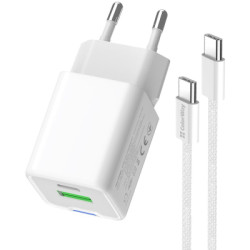 Зарядний пристрій ColorWay C101A GaN Mini 20W PD PPS USB-C + USB-A QC4.0 + cable USB-C to USB-C black (CW-CHS062PDC-WT)