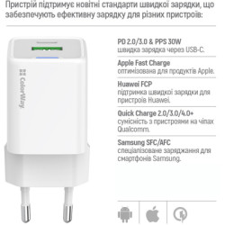 Зарядний пристрій ColorWay C101A GaN Mini 20W PD PPS USB-C + USB-A QC4.0 + cable USB-C to USB-C black (CW-CHS062PDC-WT)