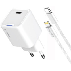 Зарядний пристрій ColorWay C101D GaN Mini 20W PD PPS USB-C + cable USB-C to Lightning white (CW-CHS059PDL-WT)