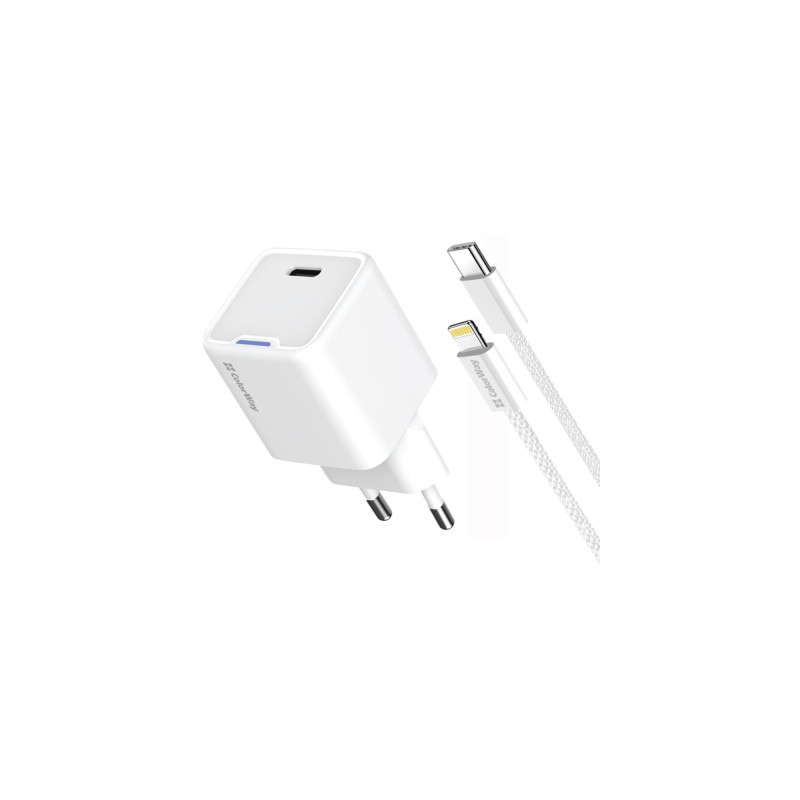 Зарядний пристрій ColorWay C101D GaN Mini 20W PD PPS USB-C + cable USB-C to Lightning white (CW-CHS059PDL-WT)