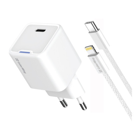 Зарядний пристрій ColorWay C101D GaN Mini 20W PD PPS USB-C + cable USB-C to Lightning white (CW-CHS059PDL-WT)