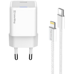 Зарядний пристрій ColorWay C101D GaN Mini 20W PD PPS USB-C + cable USB-C to Lightning white (CW-CHS059PDL-WT)