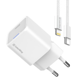 Зарядний пристрій ColorWay C101D GaN Mini 20W PD PPS USB-C + cable USB-C to Lightning white (CW-CHS059PDL-WT)