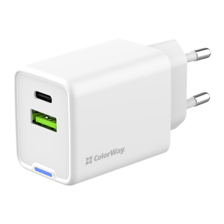Зарядний пристрій ColorWay C101E GaN Mini 45W PD PPS USB-C + USB-A QC4.0 white (CW-CHS060PD-WT)