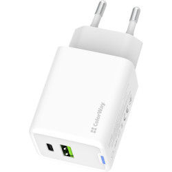 Зарядний пристрій ColorWay C101E GaN Mini 45W PD PPS USB-C + USB-A QC4.0 white (CW-CHS060PD-WT)