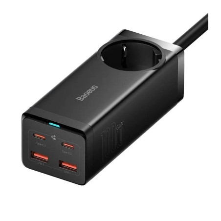 Зарядний пристрій Baseus AC + 2xUSB-C 100W + 2xUSB + cable USB-C to USB-C 100W 1.0m black (PSZM000401)