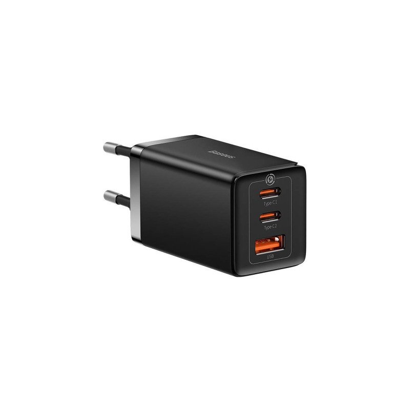 Зарядний пристрій Baseus 2xUSB-C 65W + 1xUSB GaN + cable USB-C to USB-C 100W 1.0m black (CCGP120201)