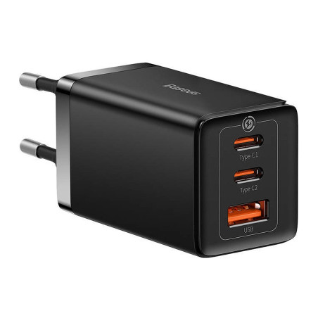 Зарядний пристрій Baseus 2xUSB-C 65W + 1xUSB GaN + cable USB-C to USB-C 100W 1.0m black (CCGP120201)
