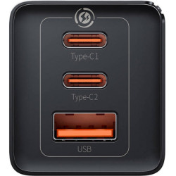 Зарядний пристрій Baseus 2xUSB-C 65W + 1xUSB GaN + cable USB-C to USB-C 100W 1.0m black (CCGP120201)