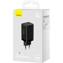 Зарядний пристрій Baseus 2xUSB-C 65W + 1xUSB GaN + cable USB-C to USB-C 100W 1.0m black (CCGP120201)