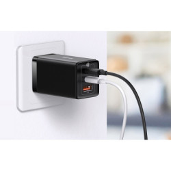 Зарядний пристрій Baseus 2xUSB-C 65W + 1xUSB GaN + cable USB-C to USB-C 100W 1.0m black (CCGP120201)