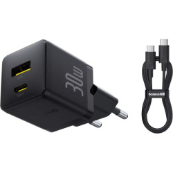 Зарядний пристрій Baseus 1xUSB-C 30W + 1xUSB + cable USB-C to USB-C 60W 1.0m (P1011160A113-01)