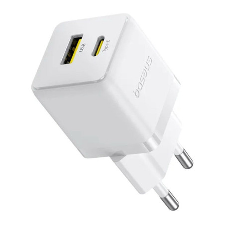 Зарядний пристрій Baseus 1xUSB-C 30W + 1xUSB white (P1011160A213-00)
