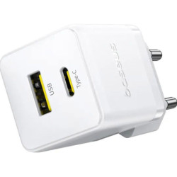 Зарядний пристрій Baseus 1xUSB-C 30W + 1xUSB white (P1011160A213-00)