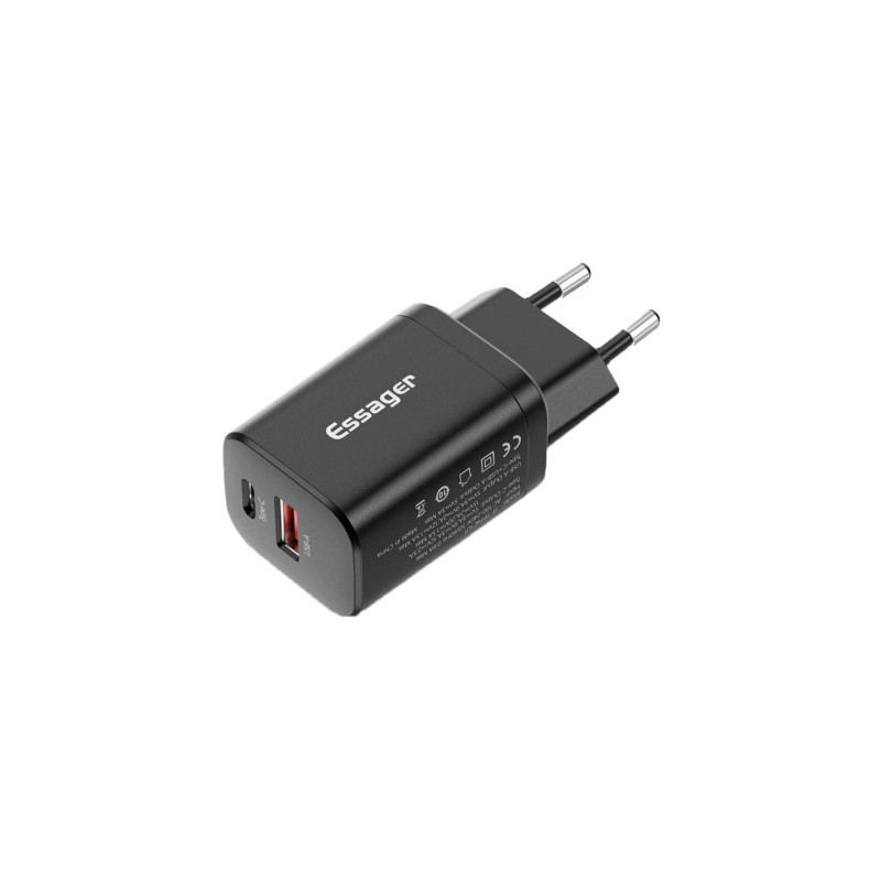 Зарядний пристрій Essager 1xUSB + 1xUSB-C PD30W black (ECTPQS-ZTB01)
