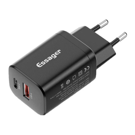 Зарядний пристрій Essager 1xUSB + 1xUSB-C PD30W black (ECTPQS-ZTB01)