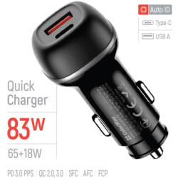 Зарядний пристрій ColorWay USB-C PD65W + USB QC3.0 car adapter (CW-CHA068PD-BK)