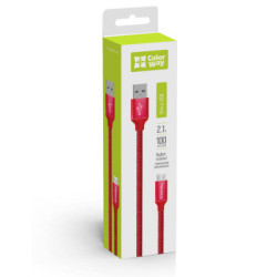 Дата кабель USB 2.0 AM to Micro 5P 1.0m 2.1А red ColorWay (CW-CBUM002-RD)