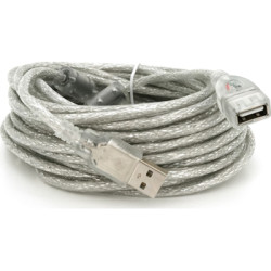 Дата кабель USB 2.0 AM/AF 10.0m ferrite transparent white Voltronic (YT-AM/AF-10TBL)