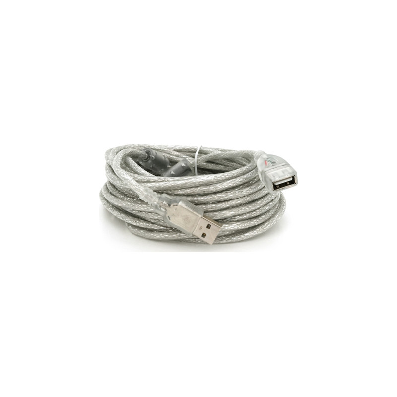 Дата кабель USB 2.0 AM/AF 10.0m ferrite transparent white Voltronic (YT-AM/AF-10TBL)
