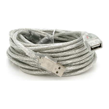 Дата кабель USB 2.0 AM/AF 10.0m ferrite transparent white Voltronic (YT-AM/AF-10TBL)