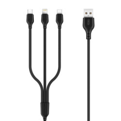 Дата кабель USB 2.0 AM to Lightning + Micro 5P + USB-C 1.0m 2.1A black XO (NB103-3in1-1-BK)