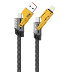 Дата кабель USB 2.0 AM to USB-C + USB 2.0 AM to Lightning 1.0m 60W black XO (NB283_4-in-1_Black)