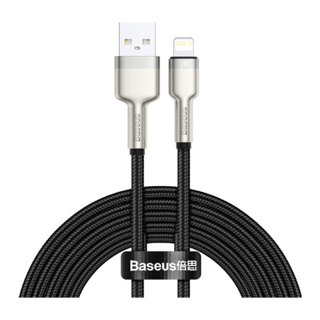 Дата кабель USB 2.0 AM to Lightning 2.0m 2.4A metal black Baseus (CALJK-B01)