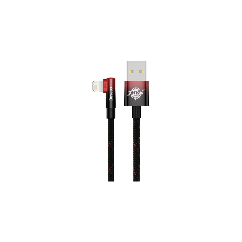 Дата кабель USB 2.0 AM to Lightning 1.0m 2.4A 90° corner black/red Baseus (CAVP000020)