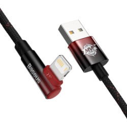 Дата кабель USB 2.0 AM to Lightning 1.0m 2.4A 90° corner black/red Baseus (CAVP000020)