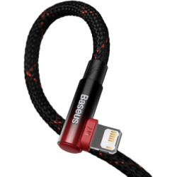Дата кабель USB 2.0 AM to Lightning 1.0m 2.4A 90° corner black/red Baseus (CAVP000020)