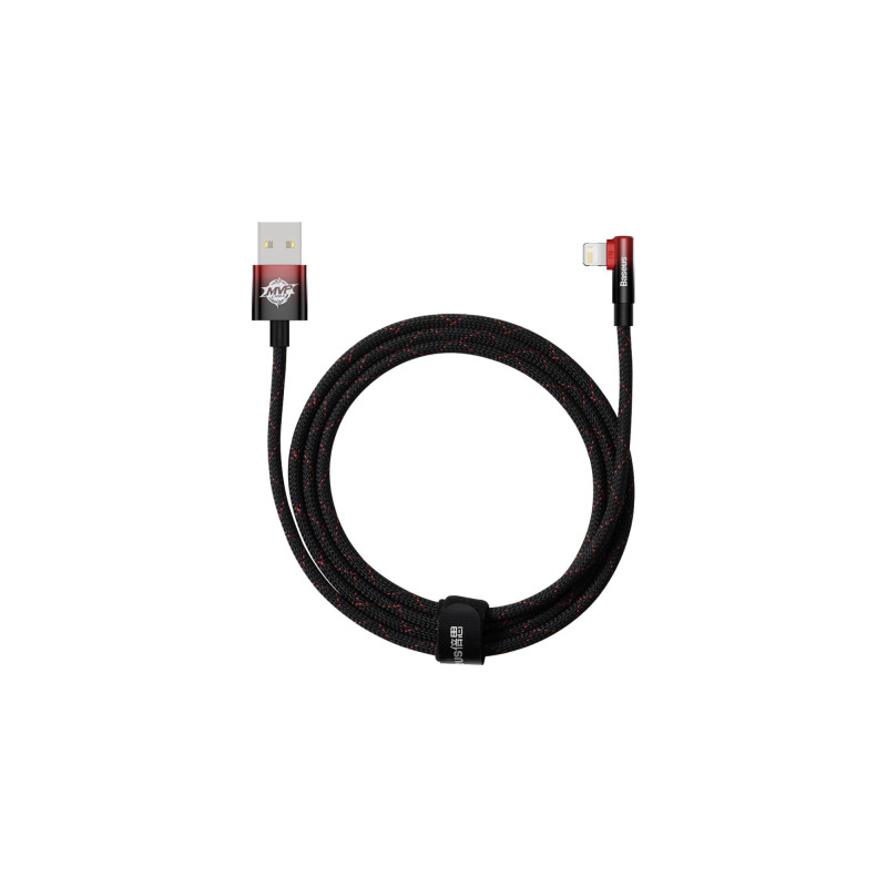 Дата кабель USB 2.0 AM to Lightning 2.0m 2.4A 90° corner black/red Baseus (CAVP000120)