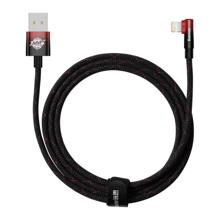 Дата кабель USB 2.0 AM to Lightning 2.0m 2.4A 90° corner black/red Baseus (CAVP000120)