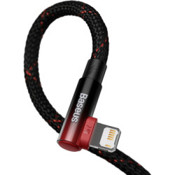 Дата кабель USB 2.0 AM to Lightning 2.0m 2.4A 90° corner black/red Baseus (CAVP000120)