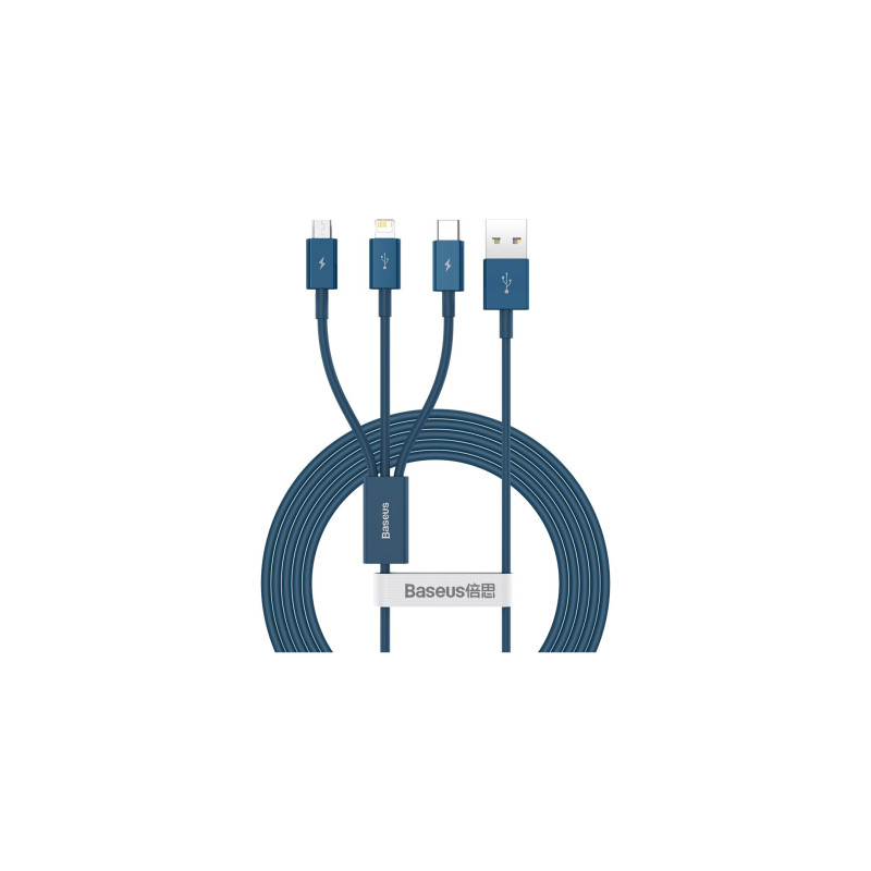 Дата кабель USB 2.0 AM to Lightning + Micro 5P + Type-C 1.5m 3.5A blue Baseus (CAMLTYS-03)